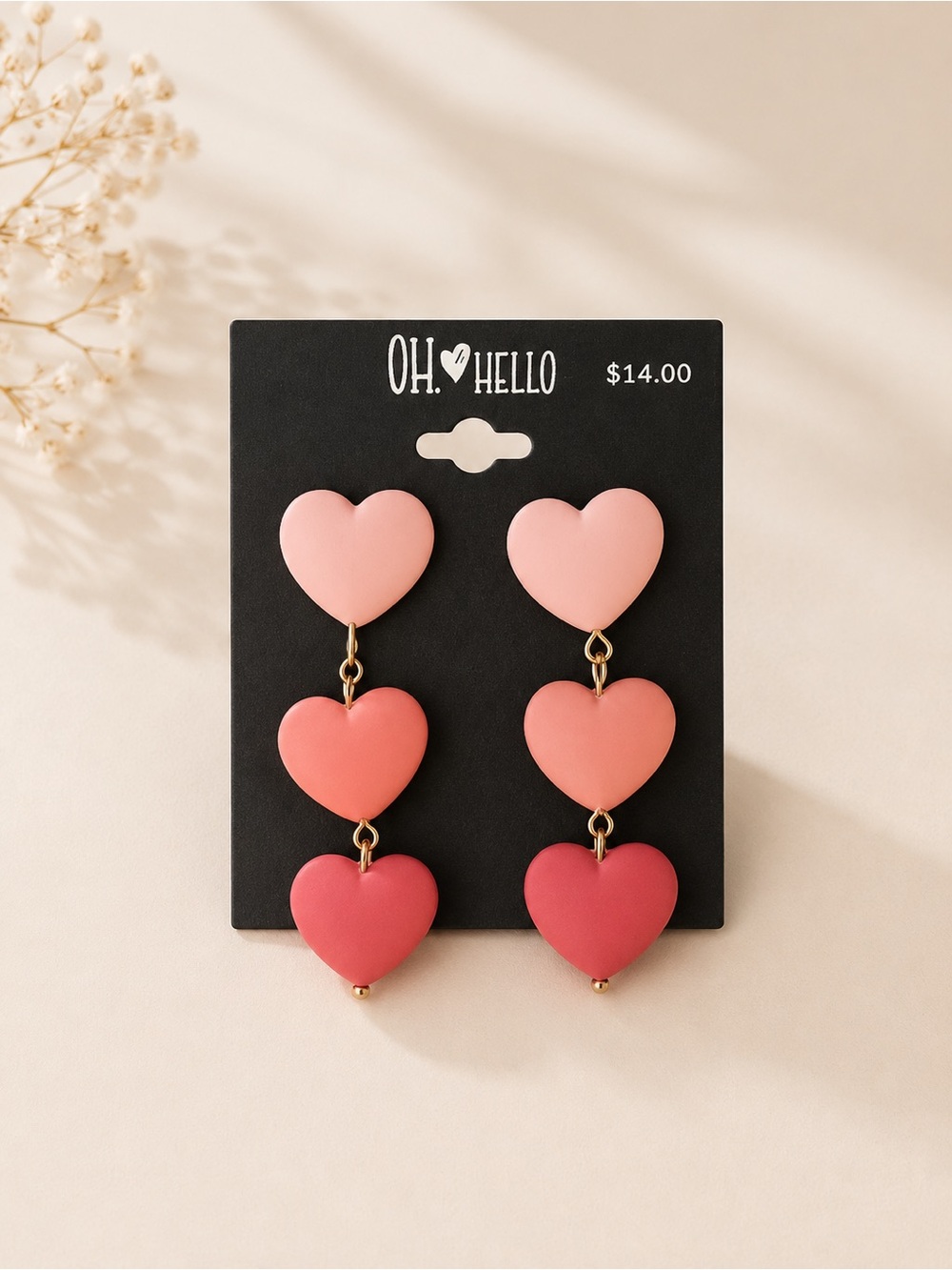 Pink Ombre Heart Drop Earrings